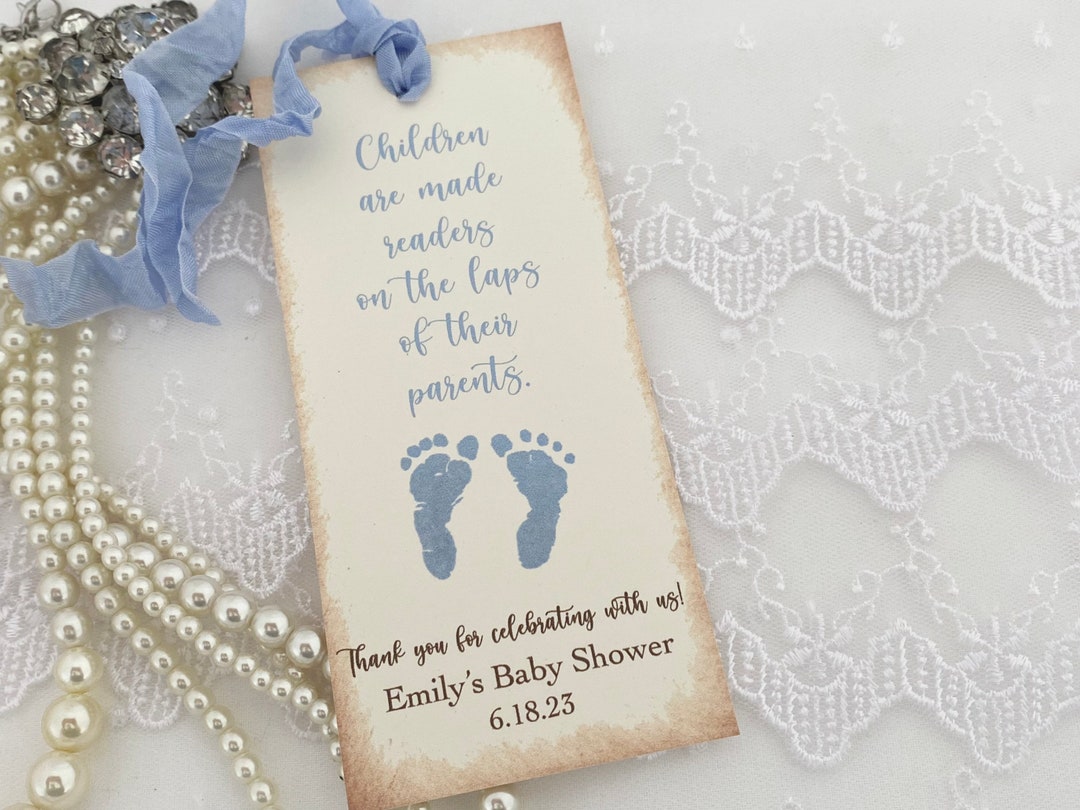 Baby Shower Bookmark Favors Boy Footprints Printed Etsy