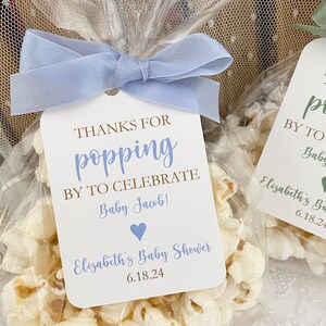 Baby Shower Popcorn Favor Gift Bags, Thanks for Popping Poppin' By Baby Shower Favors, Personalized Popcorn Bags and Tags Boy or Girl image 3