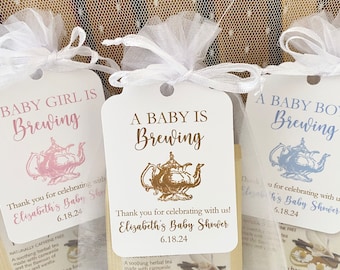 Baby Shower Tea Party Favors, Gender Neutral Tea Party Baby Shower Favor Bags, A Baby is Brewing Favor Bags