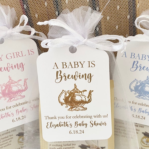 Baby Shower Tea Party Favors, Gender Neutral Tea Party Baby Shower Favor Bags, A Baby is Brewing Favor Bags