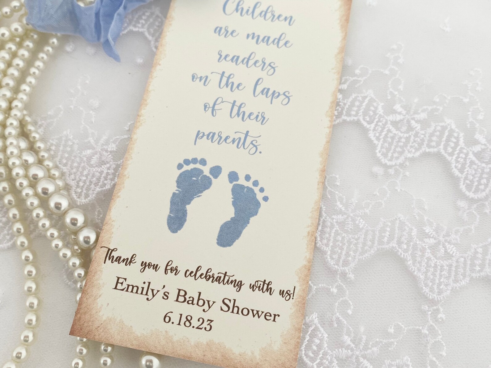Baby Shower Bookmark Favors Boy Footprints Printed Etsy