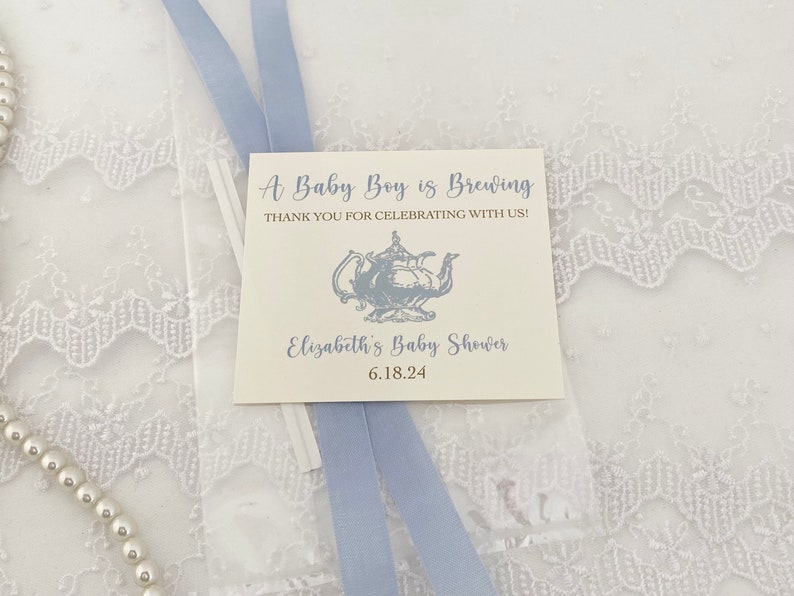 Baby Boy Shower Tea Party Favors, A Baby is Brewing Boy Tea Baby Shower Favor Gift Bags image 3