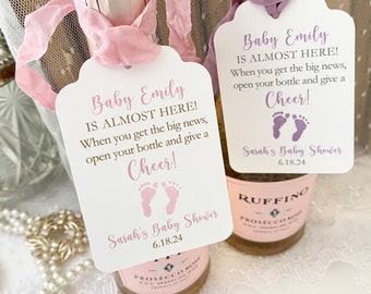 Baby Girl Wine Bottle Favor Tags, Baby Girl Mini Wine Bottle Tags, Baby Give A Cheer Tags Labels, Printed