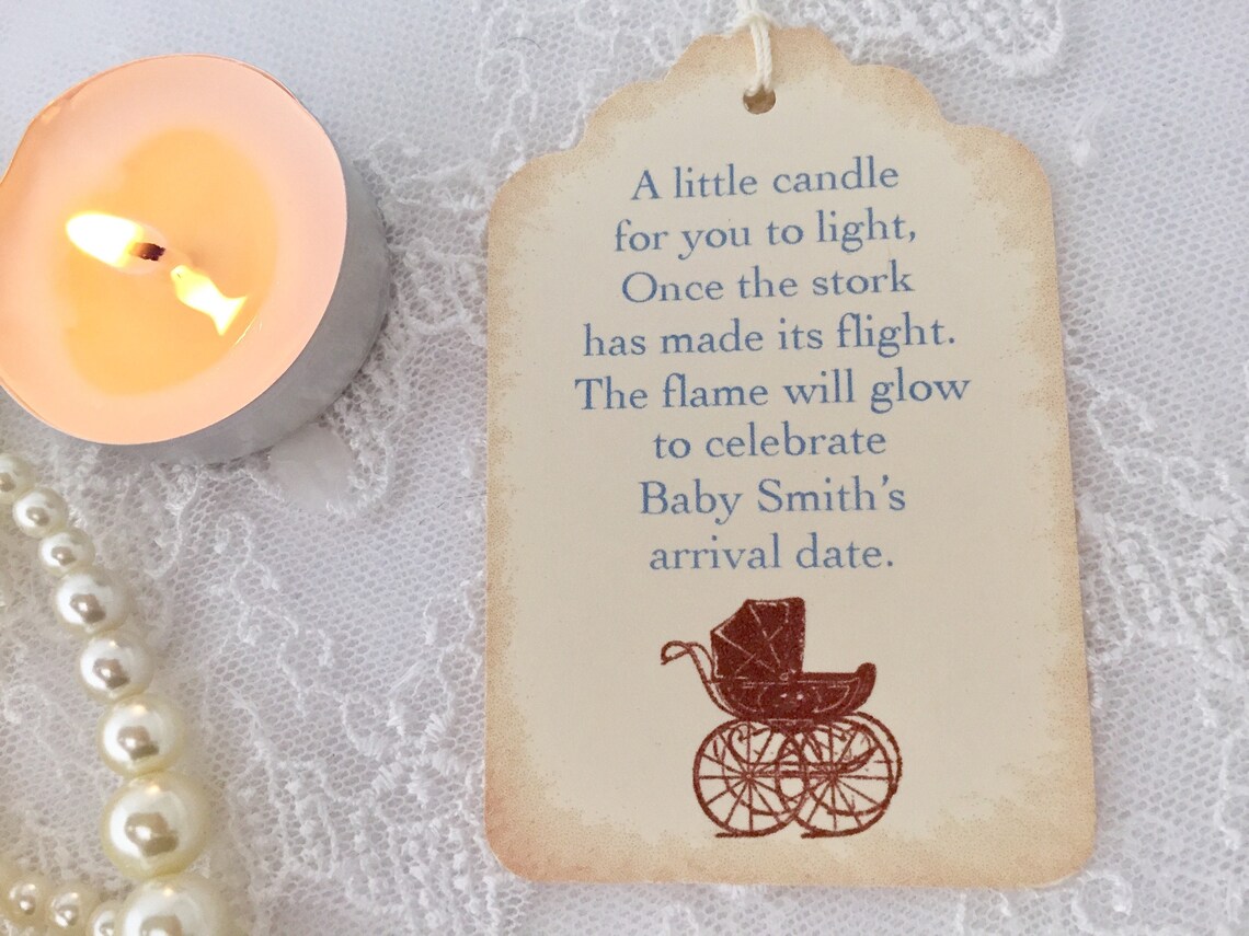 Boy Candle Favor Tags Baby Shower Blue Carriage Etsy