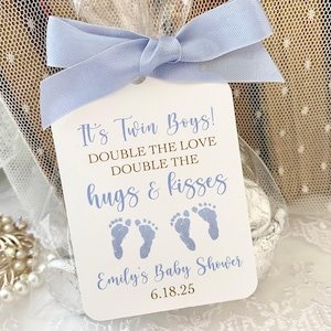 Printed Twin Boy Favor Candy Bags, Twin Boy Baby Shower Favor Bags, Double the Love, Double the Hugs and Kisses Favor Bags for Baby Shower