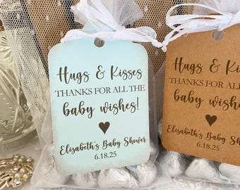 Boy Baby Shower Favor Bags, Blue Hugs & Kisses Tags