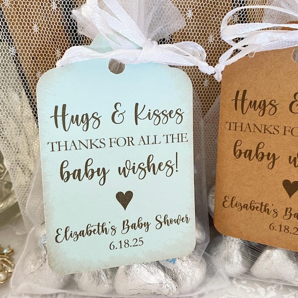 Boy Baby Hugs and Kisses Favor Bags, Boy Baby Shower Kiss Favors, Blue Candy Favor Bags, Printed