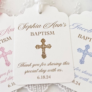 Printed Personalized Baptism Favor Gift Tags, Christening Baptism Cross Thank You Tags