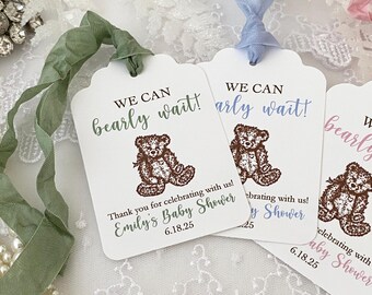 Printed Teddy Bear Baby Shower Tags, Bear Baby Shower Favor Gift Tags, We can Bearly Wait Tags, Gender Neutral Personalized Bear Shower Tag