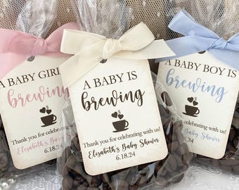 Coffee Baby Shower Favor Bags, Personalized Printed Tags