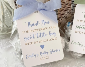 Printed Baby Shower Sprinkle Thank You Favor Bags and Tags For Boy Shower, Personalized Thank You for Showering Us with Love Favors