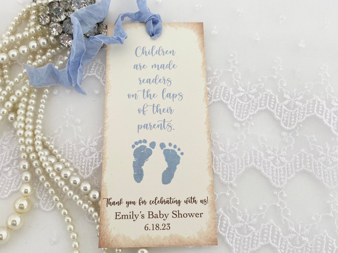 Baby Shower Bookmark Favors Boy Footprints Printed Etsy