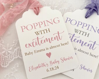 PRINTED Popcorn Popping with Excitement Favor Gift Tags for Girl Baby Shower, Personalized Baby Girl Shower Popcorn Tag for Baby Girl