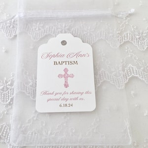 Personalized Baptism Favor Gift Bags and Tags for Girls, Christening Baby Dedication Cross Gift Bags for Guests, Thank You Cross Favors image 4