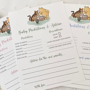Printed Winnie the Pooh Baby Prediction Cards, Pooh Guessing Game Baby Shower Activity Cards, Gender Neutral Classic Pooh Prediction Cards