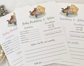 Printed Winnie the Pooh Baby Prediction Cards, Pooh Guessing Game Baby Shower Activity Cards, Gender Neutral Classic Pooh Prediction Cards