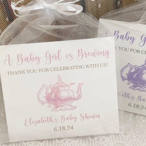 Girl Baby Shower Tea Party Favors, A Baby Girl is Brewing Favor Bags, Mommy to Be Favors, Tea Party Girl Baby Shower Favors