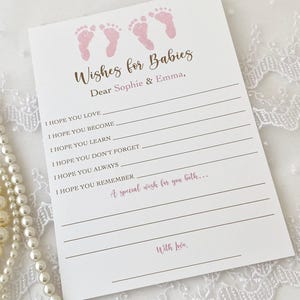 Printed Twin Girl Wish Cards, Twin Wishes for Babies Cards, Wishes for Babies Twin Girls Baby Shower Cards, Twin Game Cards