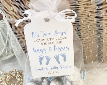 Twin Boy Baby Shower Favor Bags, Personalized Tags