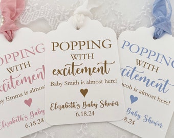PRINTED Popcorn Popping with Excitement Favor Gift Tags for Baby Shower, Personalized Gender Neutral Baby Shower Popcorn Tag for Boy or Girl