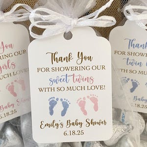 Twin Baby Shower Favor Bags, Personalized Thank You Twin Favor Bags for Baby Shower, Twin Boy Girl Favor Bags, Showering with Love Favors