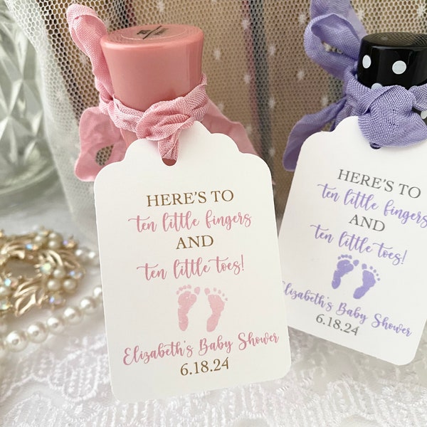 Girl Shower Nail Polish Tags, Girl Baby Shower Mani Thanks Tags, Baby Mani Favor Tags, 10 Fingers 10 Toes Tags