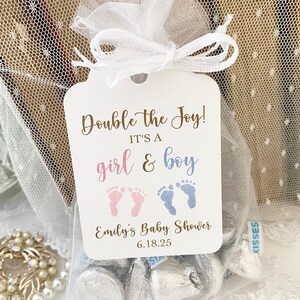 Boy Girl Twin Favor Candy Bags, Twin Baby Shower Favor Bags, Double the Joy It&#39;s a Girl and Boy Favor Bags