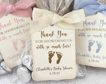 Gender Neutral Baby Shower Favor Bags, Vintage Style Baby Shower Favors, Printed Baby Shower Bags and Tags, Showering Us With Love Bags