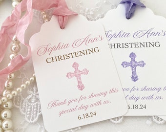 Printed Personalized Girl Christening Favor Tags, Girl Baptism Favor Tags, Baby Dedication Tags, Thank You Tags for Christening