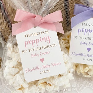 Baby Shower Popcorn Favor Gift Bags, Thanks for Popping Poppin' By Baby Shower Favors, Personalized Popcorn Bags and Tags Boy or Girl image 4