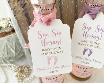 Girl Champagne Tags, Girl Wine Bottle Tags, Girl Wine Tags, Sip Sip Hooray Tags, Baby Shower Champagne Tags, Printed