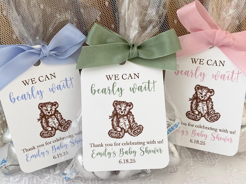 Teddy Bear Favor Treat Bags, Baby Shower Teddy Bear Favors, Birthday Teddy Bear Favor Bags, We Can Bearly Wait Shower Favors Bags image 2