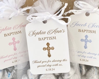 Personalized Baptism Favor Gift Bags and Tags, Christening Baby Dedication Cross Favor Gift Bags for Guests, Thank You Cross Favors