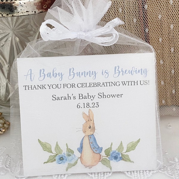 Peter Rabbit Baby Shower Tea Party Favors, Boy Bunny Rabbit Baby Tea Favors