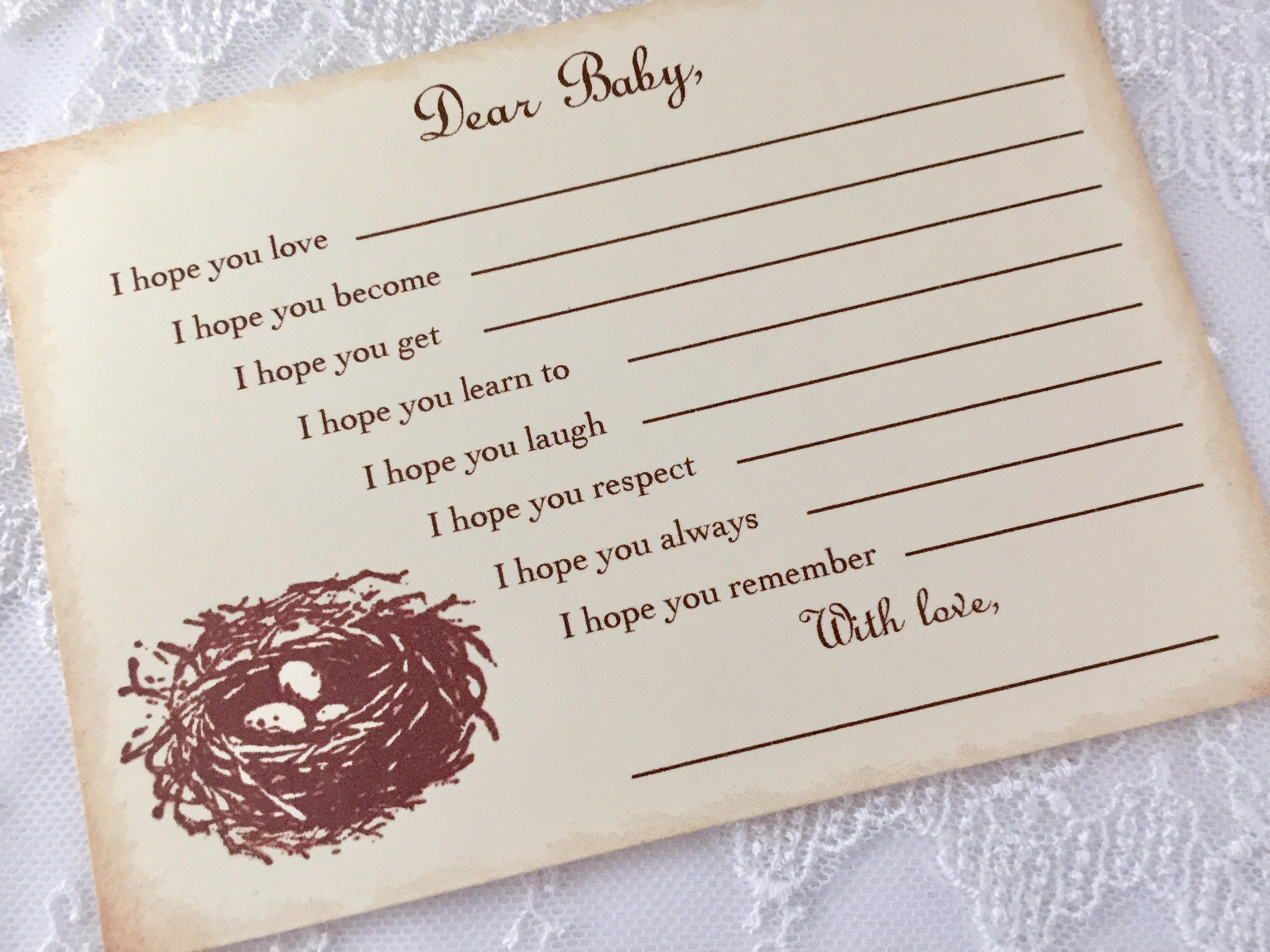 Baby Shower Game Wishes for Baby Activity Cards Nest Bird Eggs Etsy