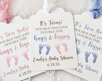 Printed It's Twins Favor Tags, Baby Shower Kisses Candy Labels