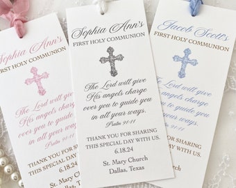 Printed First Communion Bookmark Favors, Holy Communion Cross Favors Gifts for Guests, Thank You Communion Favors