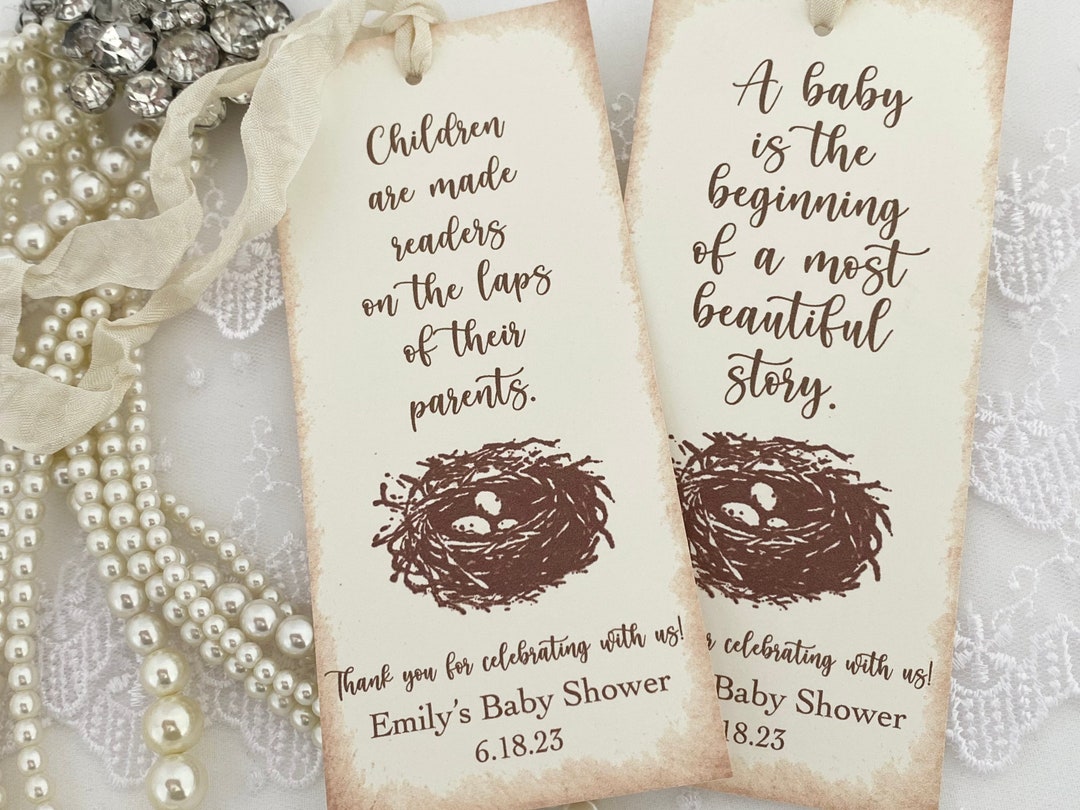 Printed Bird Nest Bookmarks, Bird Egg Baby Shower Bookmark Favors, Bird