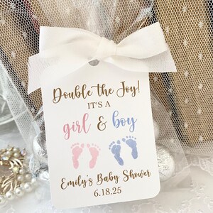 Printed Twin Boy Girl Favor Candy Bags, Twin Baby Shower Favor Bags, Double the Joy It&#39;s a Girl and Boy Favor Bags
