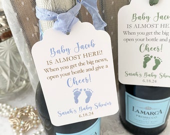 Boy Champagne Favor Tags, Baby Boy Mini Wine Bottle Tags, Cheers Baby Tags Labels, Printed