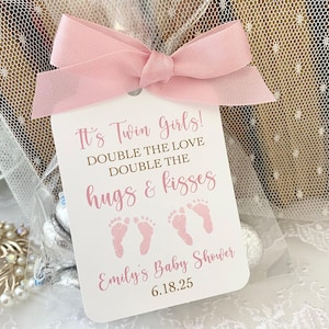 Printed Twin Girl Favor Candy Bags, Twin Baby Shower Favor Bags, Hugs and Kisses Candy Favors for Guests