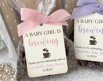 Coffee Baby Shower Favors, Girl Baby Shower Coffee Favor Bags, Baby Girl Espresso Favor Bags, Pink Baby Shower Coffee Bags, Printed