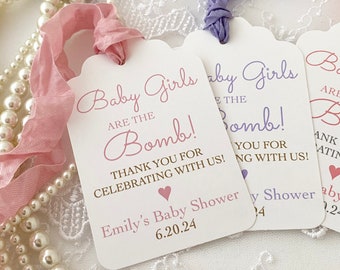 Printed Baby Girls are the Bomb Favor Gift Tags, Bath Bomb Baby Shower Tags Baby Shower Bath Soap Favor Tags, Personalized Bath Bomb Tags