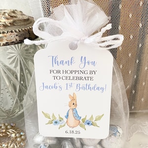 Peter Rabbit Bunny 1st 2nd Birthday Party Favor Gift Bags, Peter Rabbit First Birthday Favors, Thank You for Hopping By Treat Candy Bags