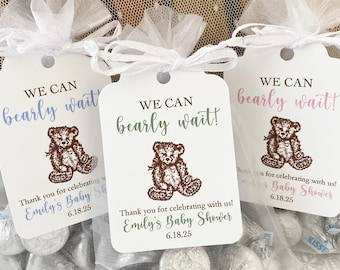 Teddy Bear Baby Shower Favor Bags, We can bearly wait Favor Gift Bags, Teddy Bear Shower Favors, Personalized Bear Favors for Gender Neutral