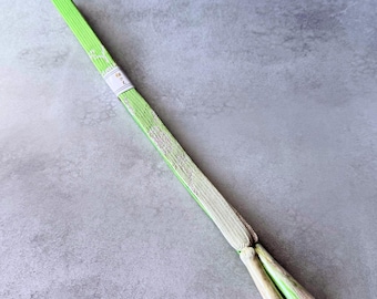 Japanese Silk Kumihimo Obijime Cord – Vivid Lime Green, Ivory & Gold