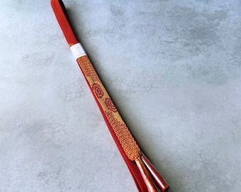 Japanese Silk Kumihimo Obijime Cord – Vermilion Red & Gold