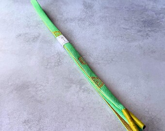 Japanese Silk Kumihimo Obijime Cord – Bright Spring Green & Gold
