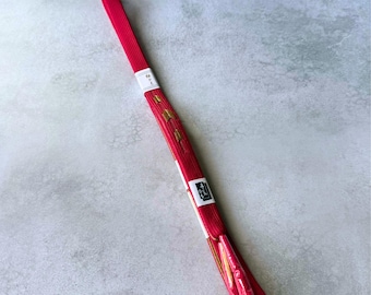 Japanese Silk Kumihimo Obijime Cord – Vivid Crimson Red & Gold