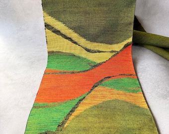 Japanese Handwoven Tsumugi Silk Nagoya Obi Fabric Bolt | Shirae Orimono Mountain Design, 30 × 480 cm